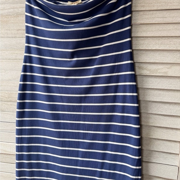 See You Monday Strapless Navy White Striped Dress XL Stretch Midi Bodycon Summer - Picture 7 of 13